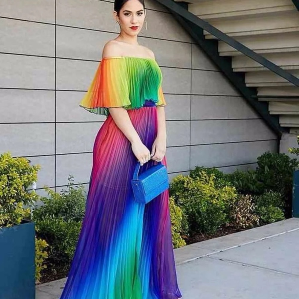 Rainbow maxi pleated dress